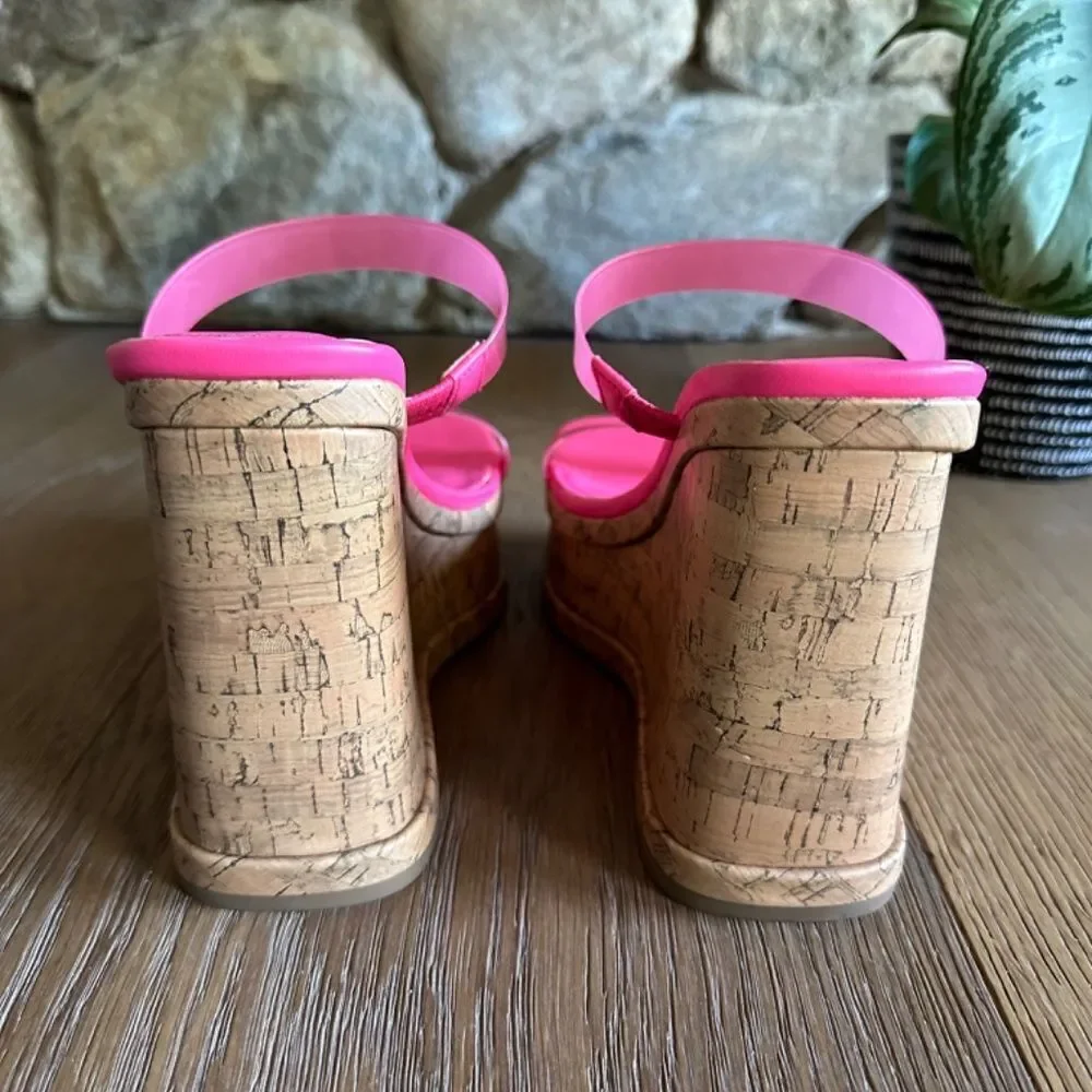 Nine West Rapps Platform Wedge Sandal Hot Pink Size 10 NEW